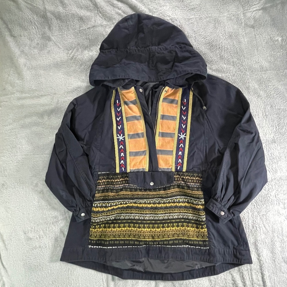 Free People Oversized Hooded Anorak Boho Woven Panel Pullover Jacket Size XS‎